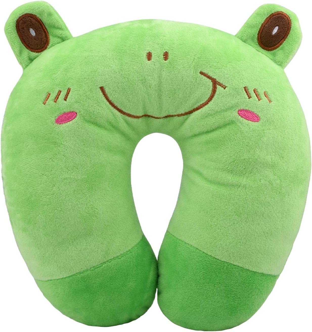 Travel Pillow for Kids, U-Shaped Cute Children Neck Pillow, Sleeping Pillow, Soft Chin & Neck Support Car Headrest Padded for Car Airplane Travel Office(Frog)