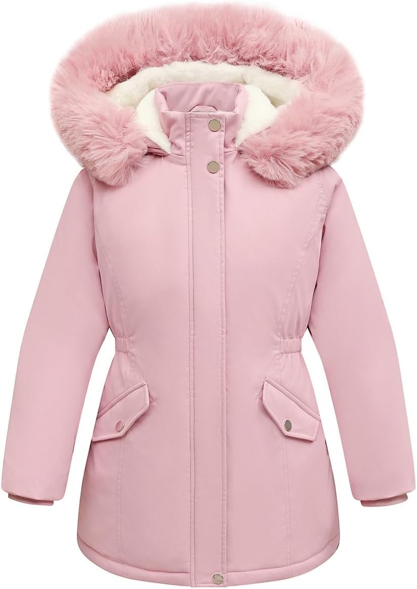 Girl’s Long Coat Waterproof Winter Kids Outerwear Warm Parka Puffer Jacket with Hood
