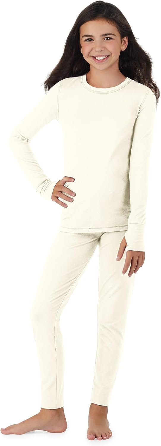 Cuddl Duds Girls Heavyweight Cold Weather Fleece Lined Thermal Set – Long Sleeve Shirt & Leggings – Long Johns for Kids