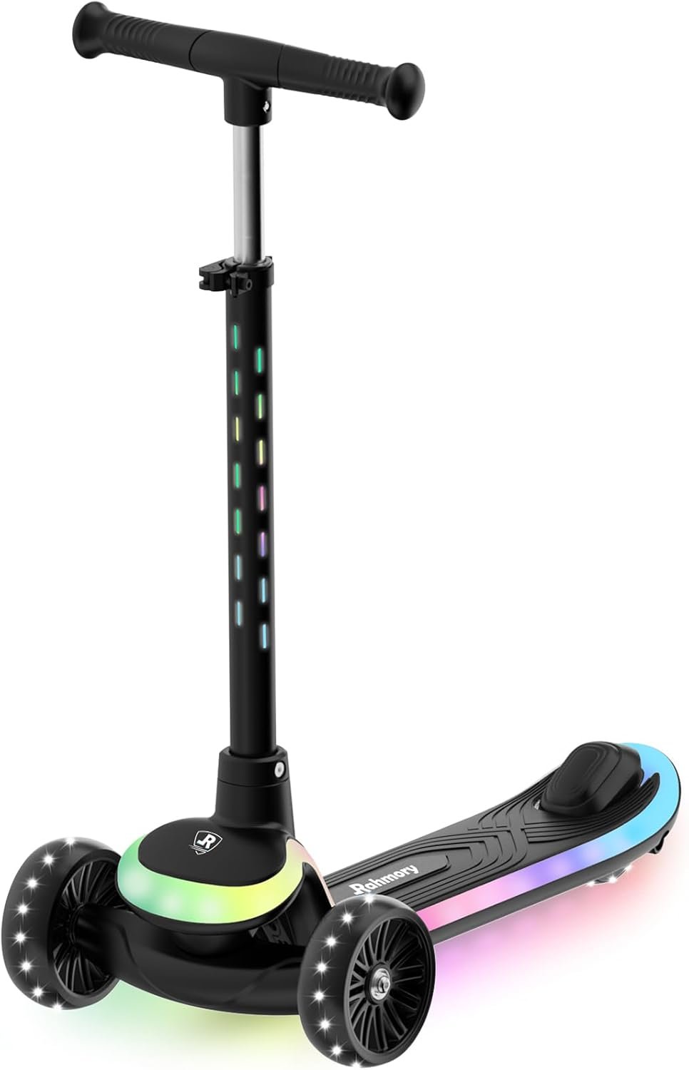 Rahmory Kids Scooter for Boys Girls Ages 3-8, 3 Wheel Light Up Toddler Kick Scooter with 20 Dynamic LED Modes, Foldable Adjustable Height, Extra Wide Deck, Lean to Steer Outdoor Toy Gift