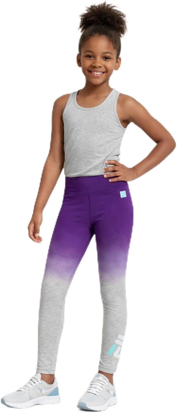 Fila Girls Leggings – Soft Cotton Blend Athletic Stretch High Waisted Leggings for Girls with Elastic Waistband