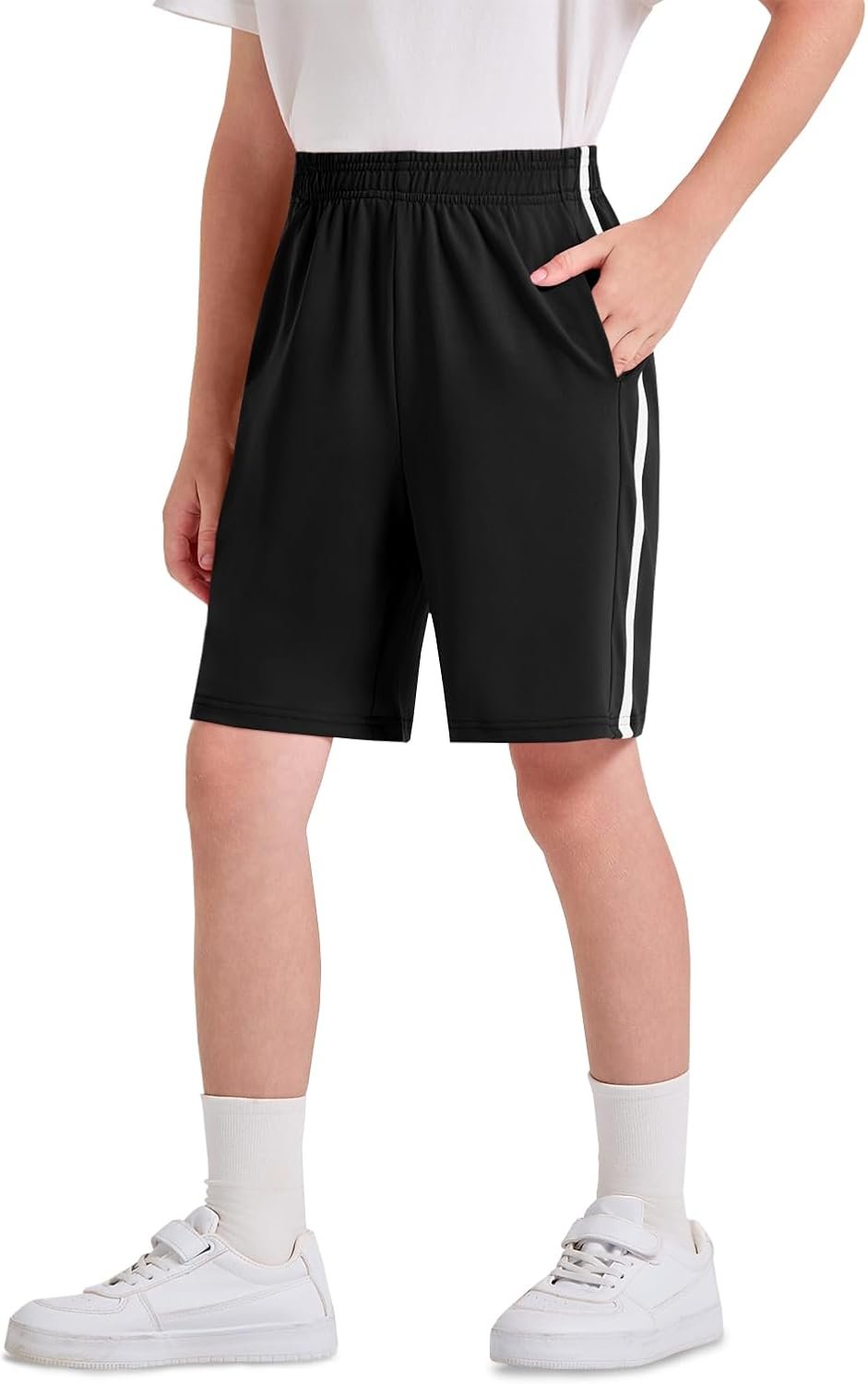 Haloumoning Boys Athletic Shorts Kids Active Elastic Waist Breathable Basketball Soccer Gym Shorts with Pockets 5-14 Years