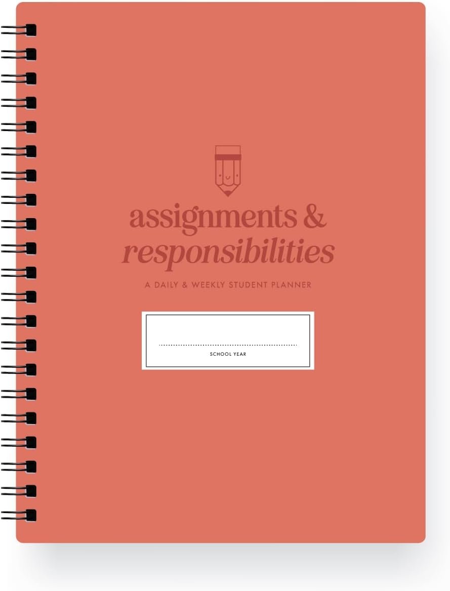 Nuts & Bolts Paper Co Homework Planner for Kids in Elementary, Middle School and High School – Undated Weekly and Daily Pages, Waterproof Cover ADHD Kids Planner Notebook 7 x 9 (Coral)