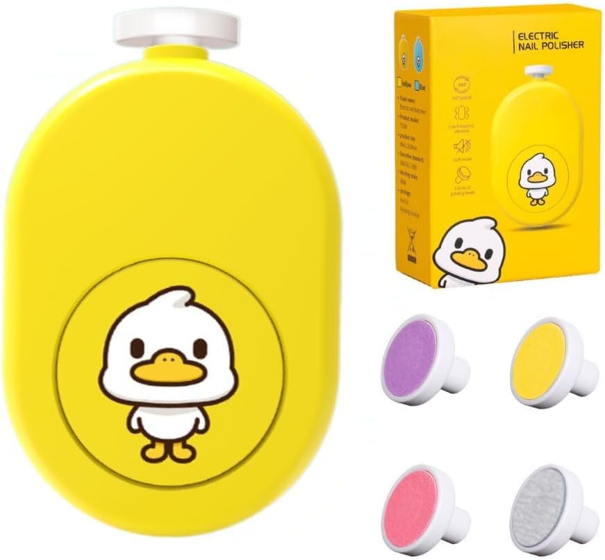 Electric Baby Nail File, Safe and Gentle Electric Baby Nail Trimmer with Interchangeable Pads, Low Noise Newborn Nail File and Baby Nail Buffer, Compact Nail Trimmer for Baby Grooming Kit (Yellow)