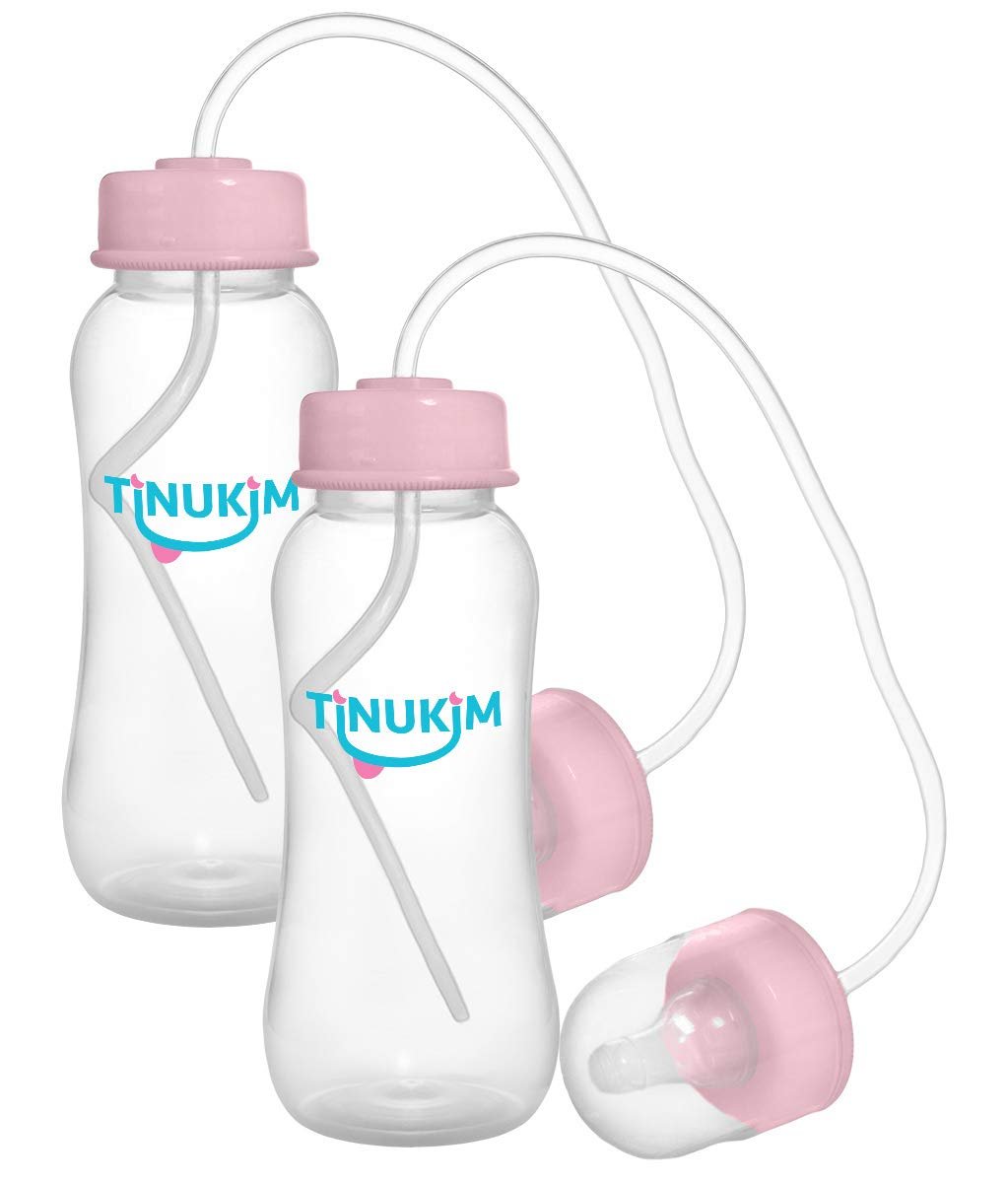 iFeed 9 Ounce Self Feeding Baby Bottle with Tube – Handless Anti-Colic Nursing System, Pink – 2-Pack