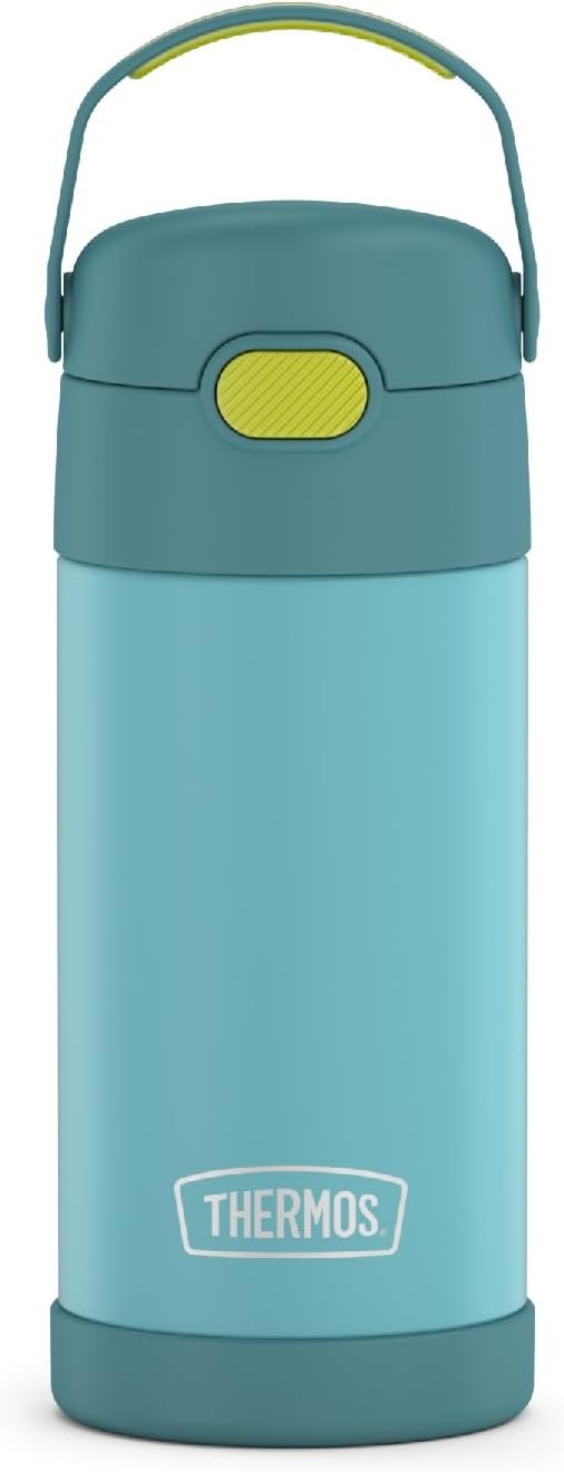 THERMOS FUNTAINER Water Bottle with Straw – 12 Ounce – Kids Stainless Steel Vacuum Insulated Water Bottle with Lid, Blue/Green