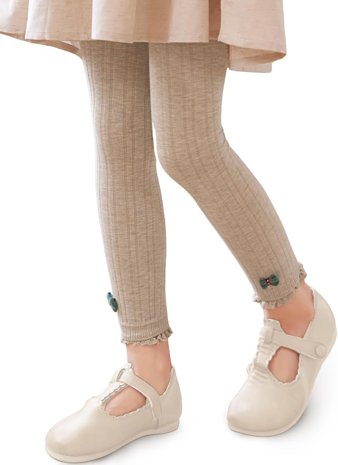Girls Leggings Footless Knit Ribbed Tights Cute Pants with Bow