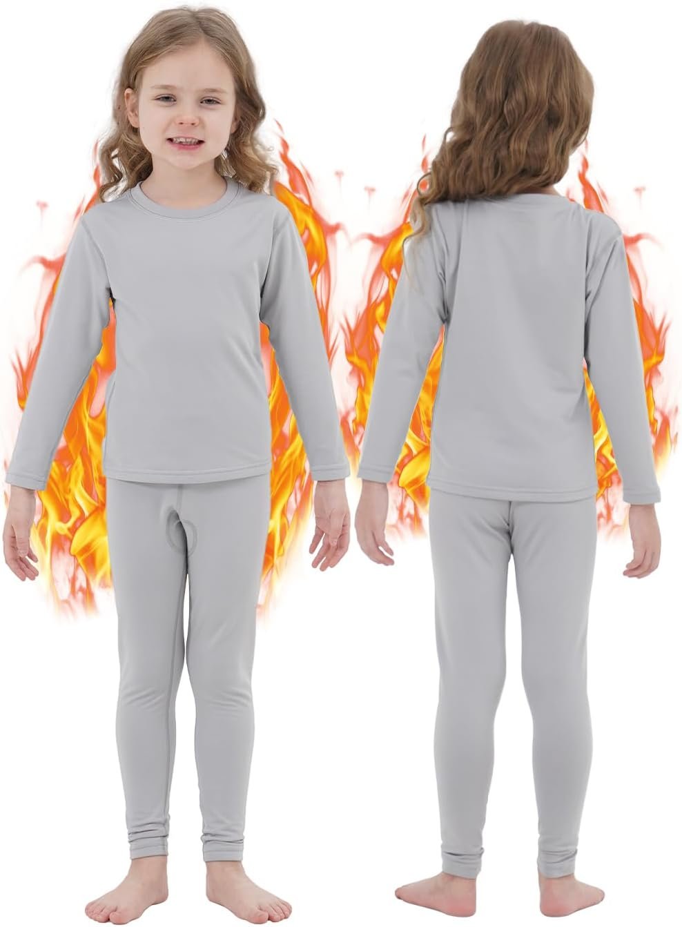 PISIQI Girls Thermal Underwear Set Ultra Soft Long Underwear for Kids Fleece Lined Winter Warm Base Layer Kids Long Johns Set