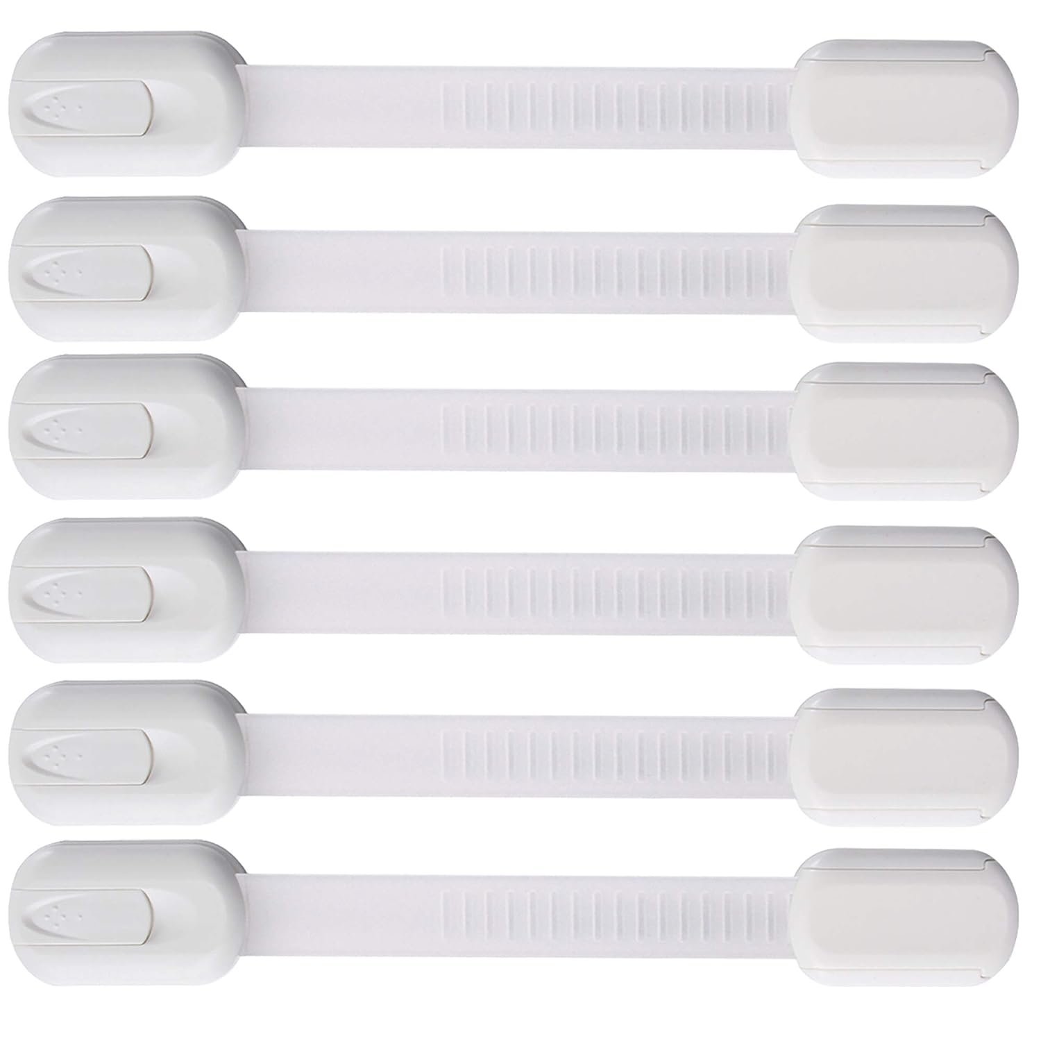 6 Pack Vmaisi Multi-Use Adhesive Straps Locks – Childproofing Baby Proofing Cabinet Latches for Drawers, Fridge, Dishwasher, Toilet Seat, Cupboard, Oven,Trash Can, No Drilling (White) (6)