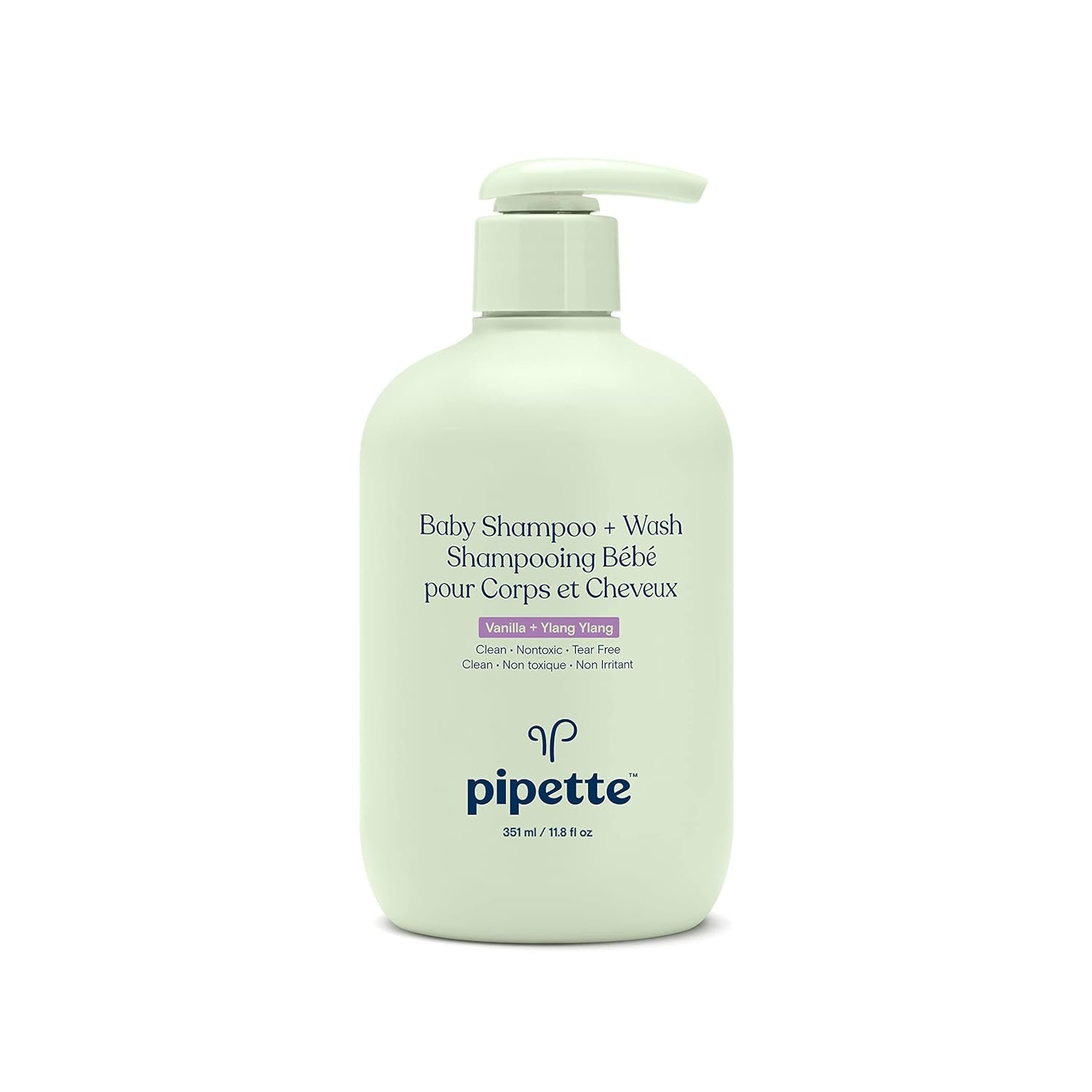 Pipette Baby Shampoo and Body Wash – Vanilla + Ylang Ylang, Tear-Free Bath Time, Hypoallergenic, Moisturizing Plant-Derived Squalane, Non-Toxic, Sulfate Free, 11.8 fl oz
