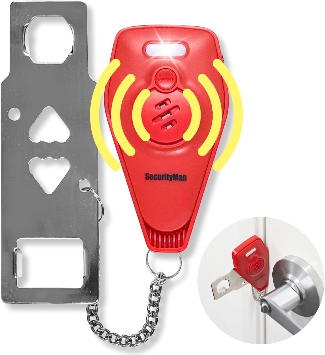 Securityman Portable Door Lock with Alarm | Hotel Door Locks for Travelers Security | Loud 130dB Door Security Device for Hotel Room, Apartment Home, & Travel Safety Inside for Women Children – Red