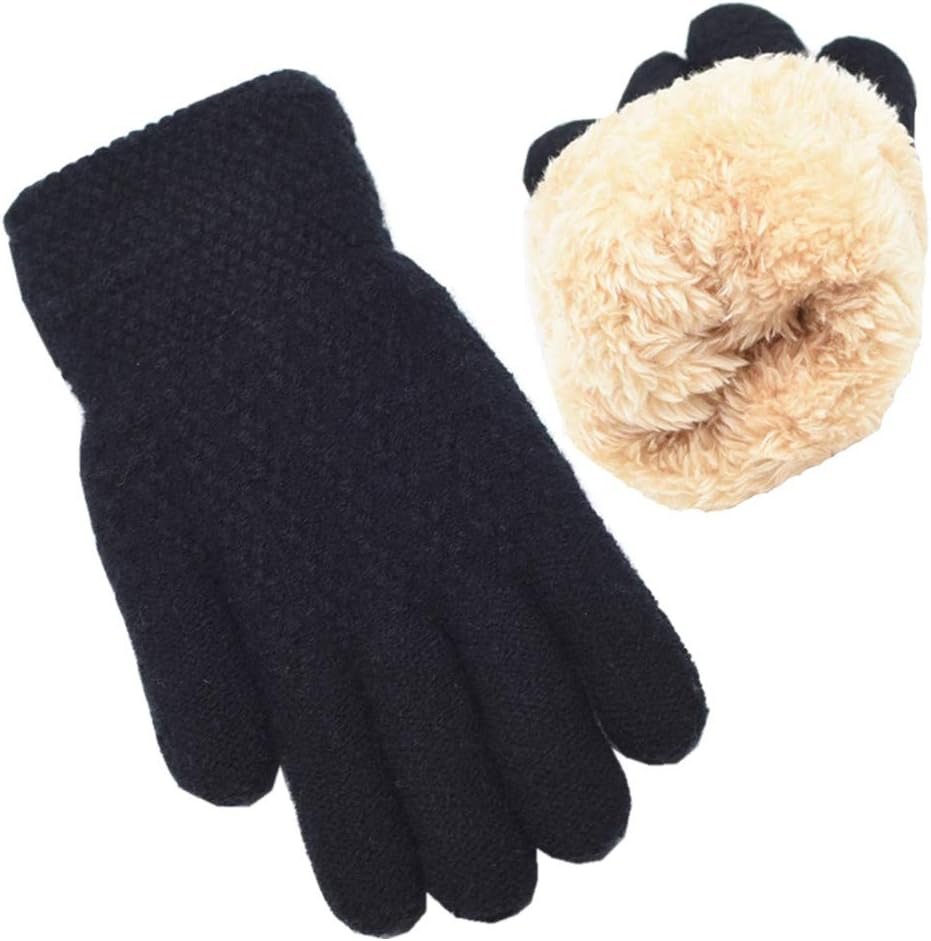 Winter Gloves for Boys Girls – Kids Warm Knit Thermal Cable Knitted Gloves Wool Fleece Lined Mittens for Cold Weather