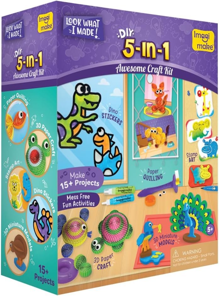 Imagimake 5-in-1 Awesome Craft Kit | Includes 15+ Projects | Crafts for Kids Ages 4-8 | 5 to 7 Year Old Girl Birthday Gifts | Arts and Crafts for Kids Ages 6-8 | 6 Year Old Girl Birthday Gift