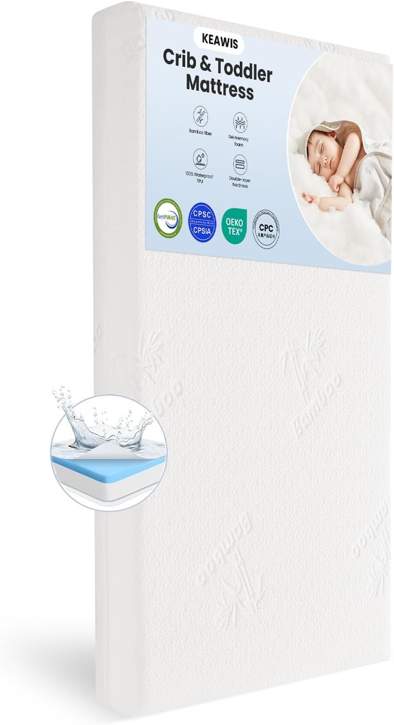 KEAWIS Memory Foam Crib & Toddler Mattress: Dual-Sided Soft Cribs mattresses for Waterproof – 52″ x 27.6″ x 5″ – Breathable – Bamboo Toddler Bed Mattress Fits Baby and Kids