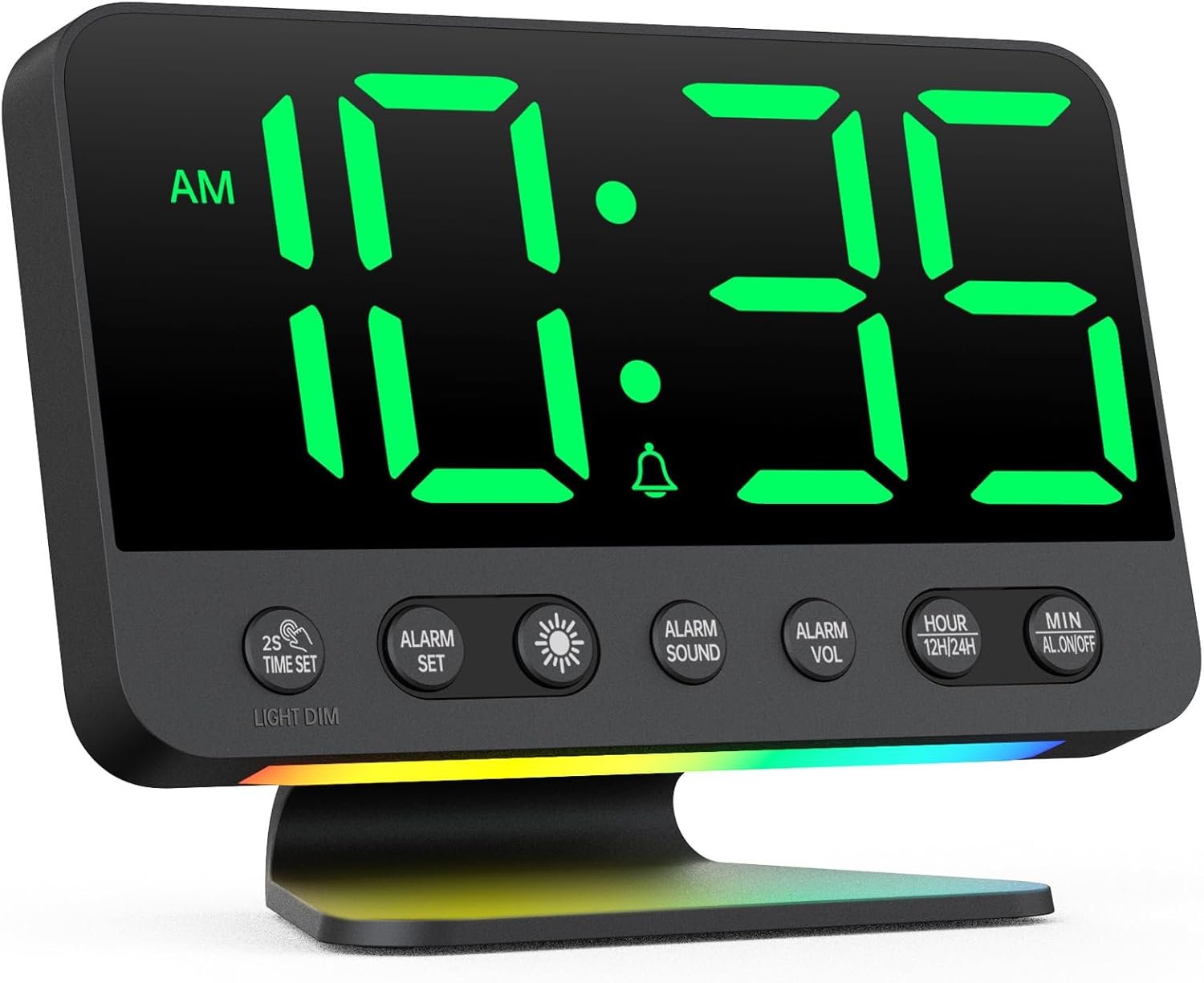 Digital Alarm Clock with Large Numbers for Bedrooms: Bold Display Readable Across The Room with 5 Level Brightness – 5 Alarm Sounds 8 Night Lights for Kids Seniors Teens – Green