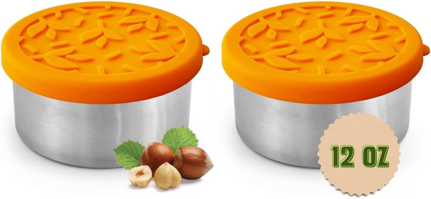 TAVVA 2 X 12 oz Stainless Steel Containers with Lids 12 oz – Leakproof w/Silicone Lids – BPA Free – Dishwasher & Freezer Safe – Portable & Reusable – Stainless Steel Storage Food Snack Containers