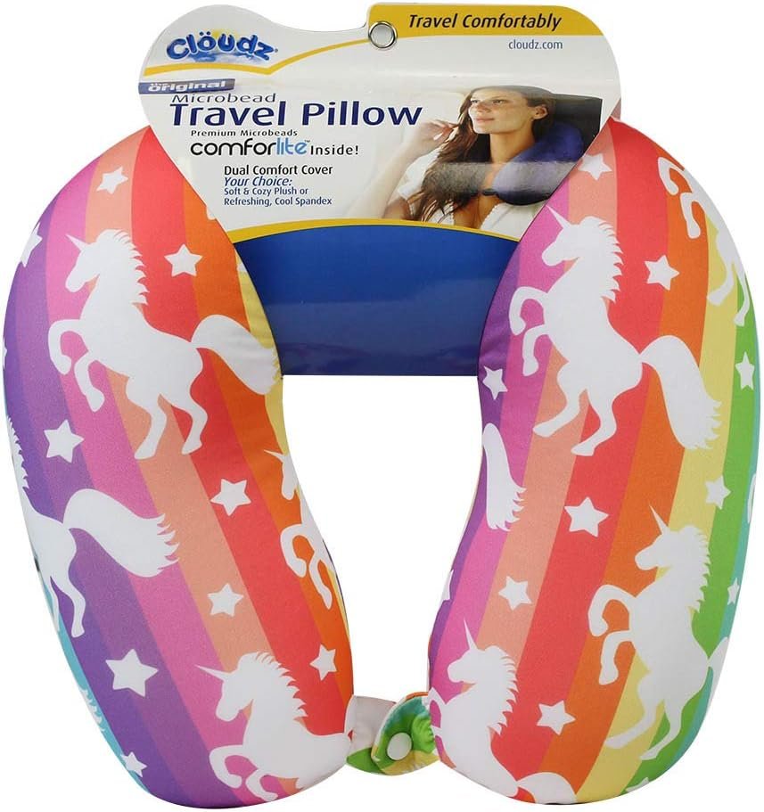 Cloudz Patterned Microbead Airplane Travel Neck Pillow. Customize Your Comfort and Support While Traveling on a Plane, Car, Bus or Train! – Unicorn
