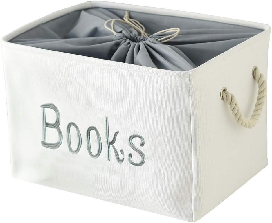 Book Basket for Kids Room, Book Storage Basket Book Organizer for Nursery Room Classroom Library Book Storage Box Collapsible Book Bins with Drawstring Closure for Cartoon Book Reading