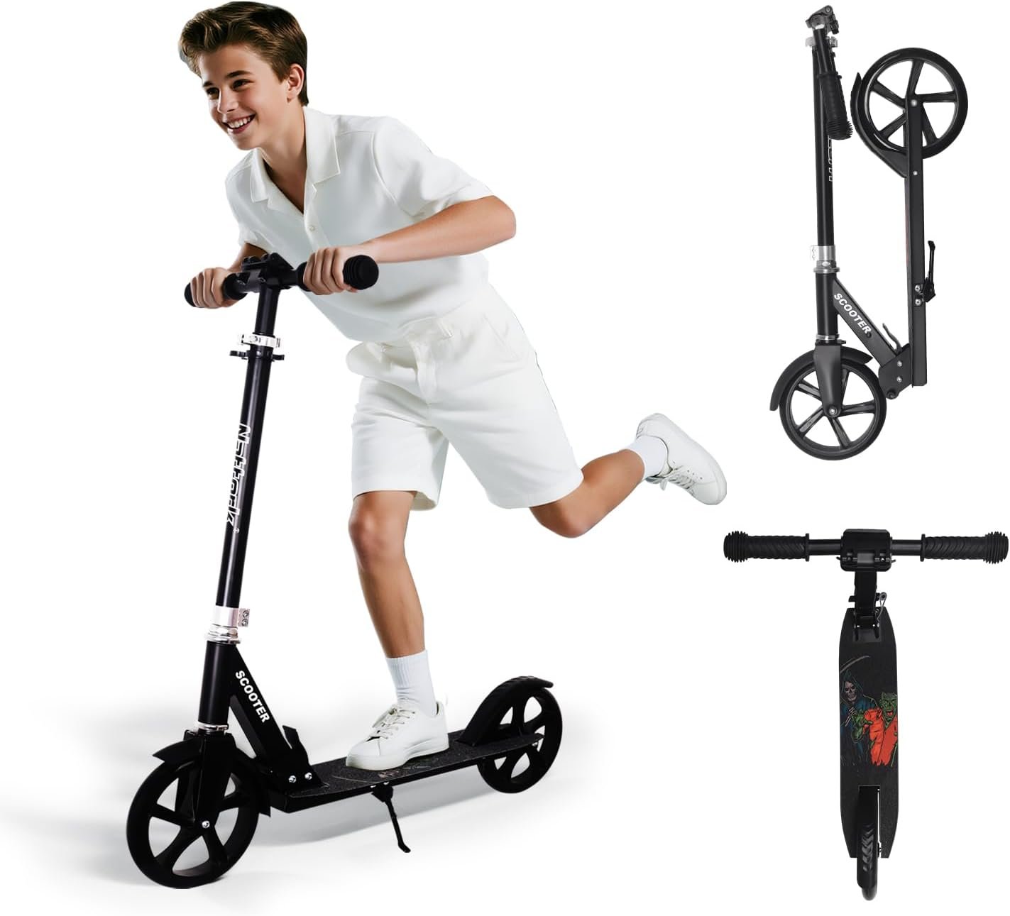 Nattork Scooter for Kids 6+, Teens & Adults – Max Load 220LB, Foldable, Lightweight, Adjustable Height, 8-Inch Wheels Kick Scooter for Boys Girls