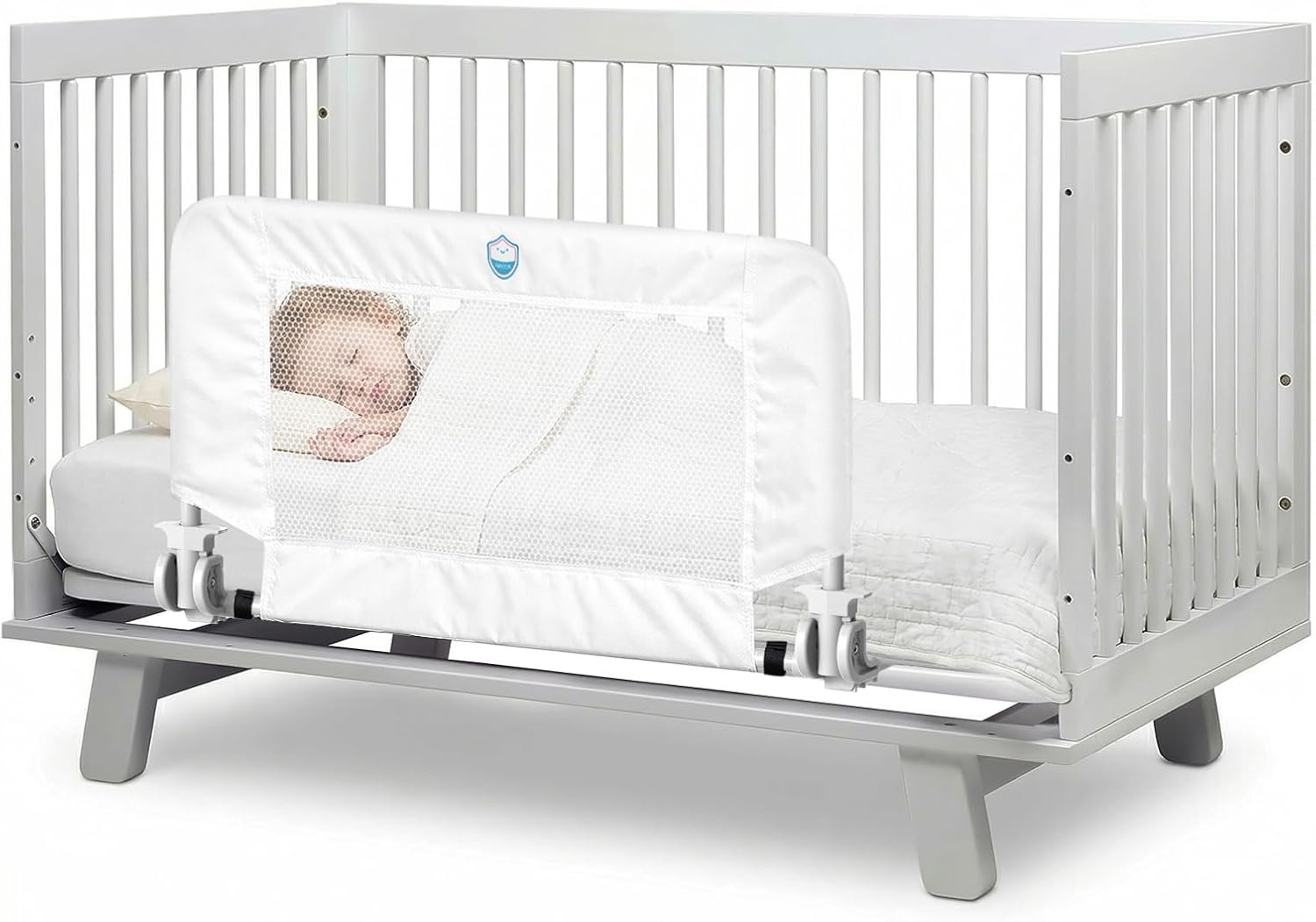 Salcod 33inch Universal Swing Down Crib Rail Guard, Convertible Crib Bed Rail for Toddlers, with Reinforced Wing Nut Safety System, Compatible with All Major Brand of Crib