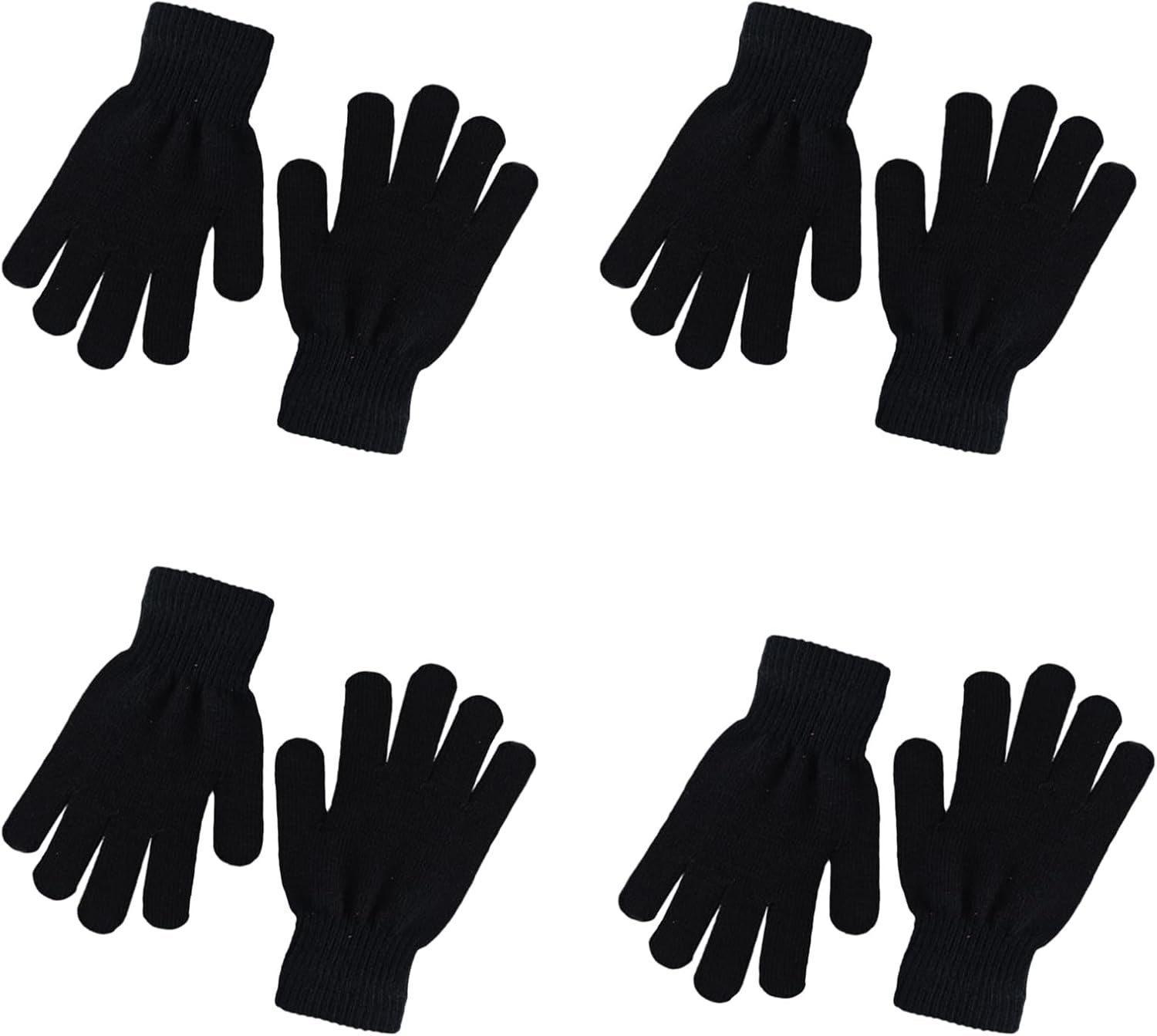 4 Pairs Winter Knit Gloves for Kids Unisex Stretchy Warm Magic Black Gloves Children Toddler Boys Girls Mittens