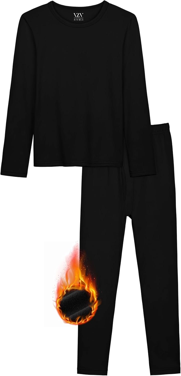 VZV Kids Thermal Underwear Set, Boys Underwear Thermals Set, Fleece Lined Base Layers Top Bottom for Skiing Cold Weather