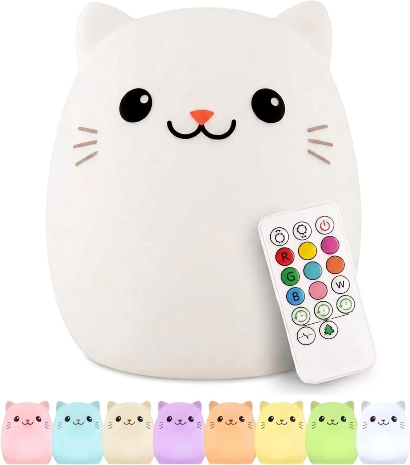 Lumipets Clive the Cat Squishy Silicone Night Light for Kids | Cute Night Light with Remote & Touch Control for Baby & Toddler Bedrooms | Color Changing Portable Animal Nightlight | Kids Mood Lamp