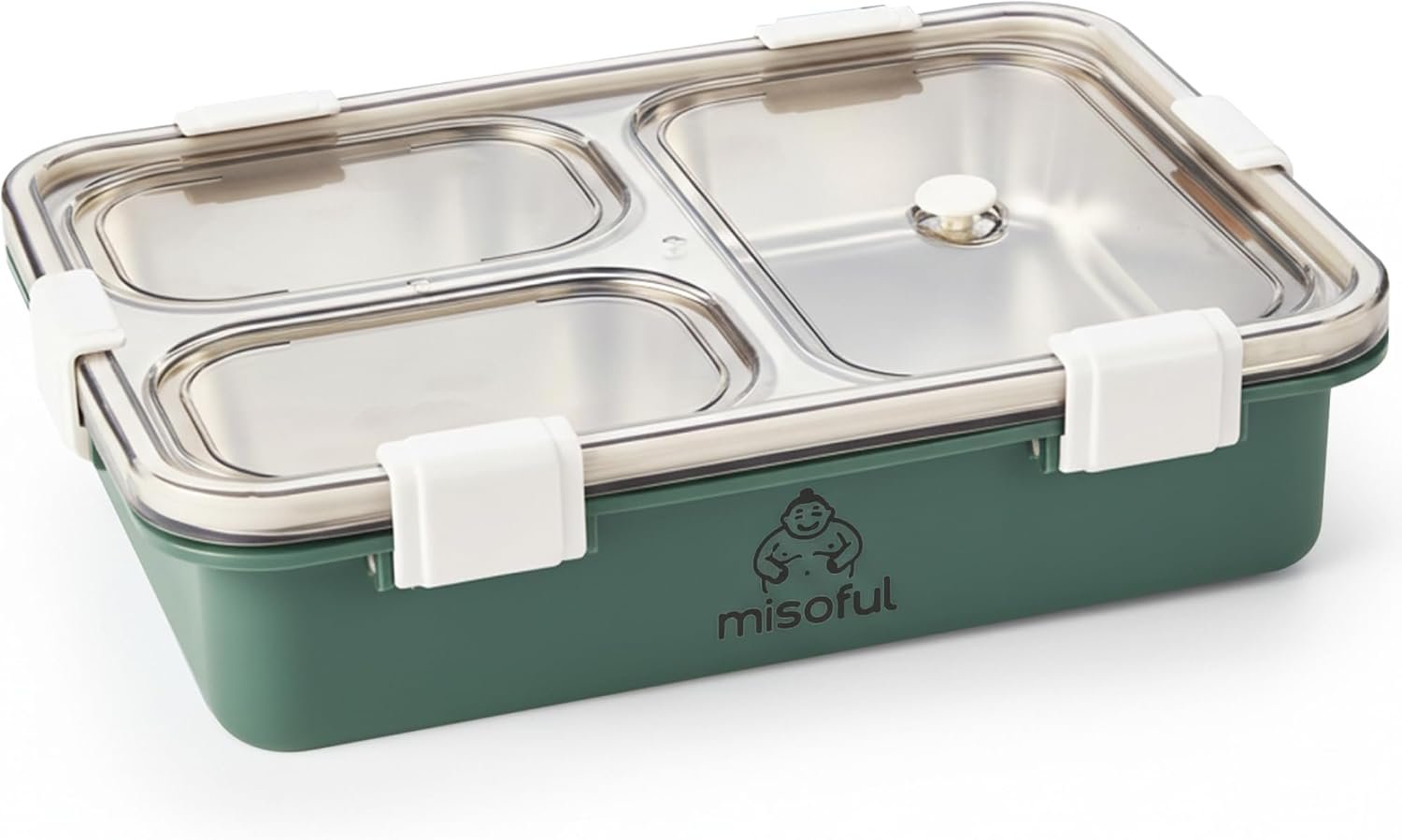 Bento Lunch Box for Kids & Adults – 1200ml 304 Stainless Steel Bento Box, 3 Compartments, Airtight & Leak-Proof Lunchbox, BPA-Free Food Container, Free Cutlery Set, Portable for School & Work – Green