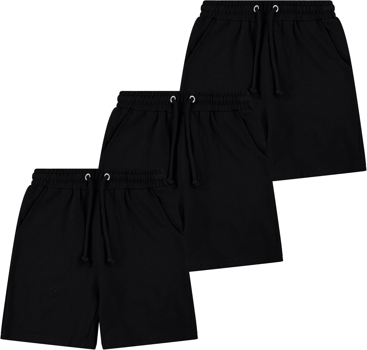 Boys’ 3-Pack French Terry Cotton Shorts – Soft Pull-On Activewear Shorts with Drawstring Waist & Pockets