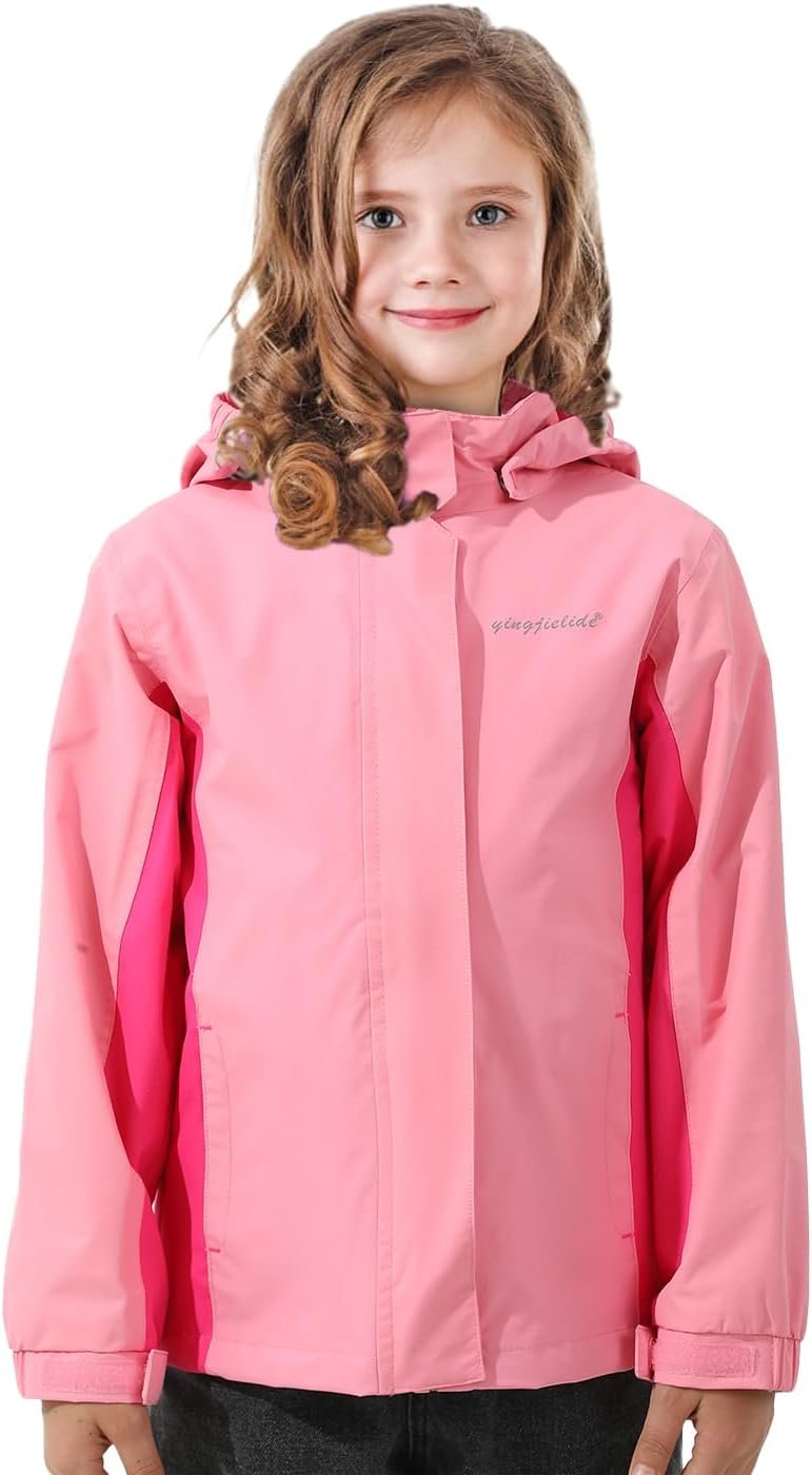 YINGJIELIDE Boys Girls Waterproof Rain Jackets Kids Easy to Fold Windbreaker Lightweight Breathable Hooded Raincoat
