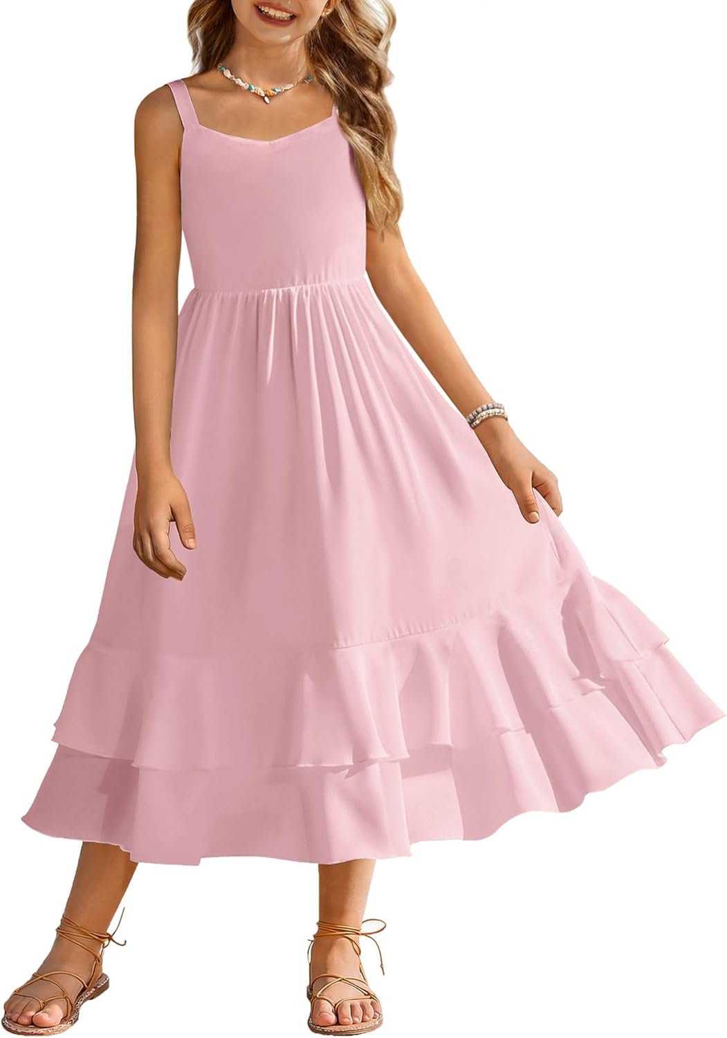 Arshiner Girls Cami Summer Dress Casual Sleeveless Sundress with Pockets for 5-14 Y
