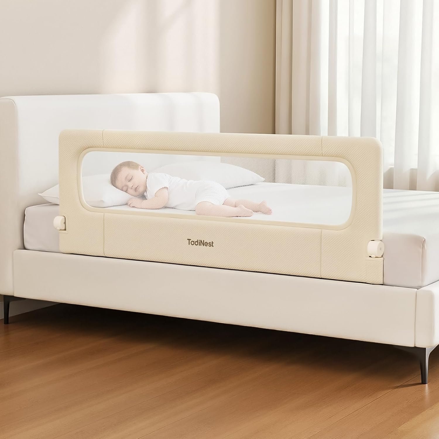 Folding Bed Rail for Toddlers, Baby Bed Rail Guard with Reinforced Anchor Safety System, Toddler Bed Rails for King Size Beds, Twin, Full, Queen (Khaki, 59″ L x 21.6″ H)