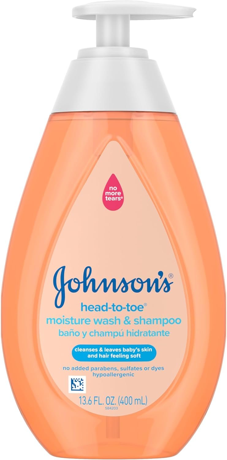 Johnson’s Baby Head-To-Toe Wash & Shampoo, Tear-Free, Moisturizing Body Wash, Baby Essentials, Baby Wash and Shampoo, No added Parabens, Sulfates and Dyes, 13.6 fl. oz