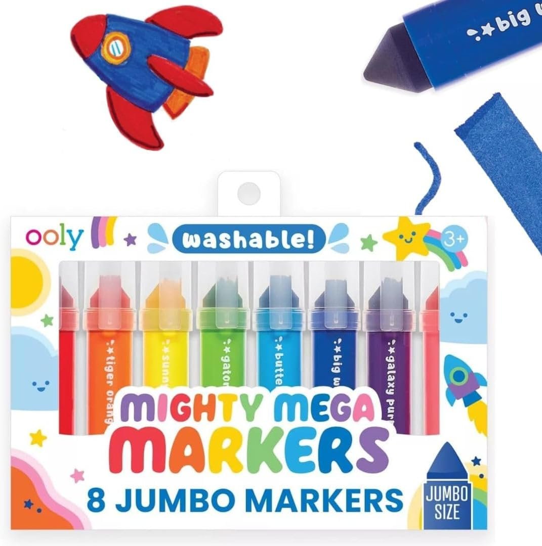 Ooly Thick Toddler Markers with Jumbo Grip, Mighty Mega Triangle Tip Markers for Toddlers with Jumbo Barrel, Perfect for Little Hands – TRIANGLE TIP