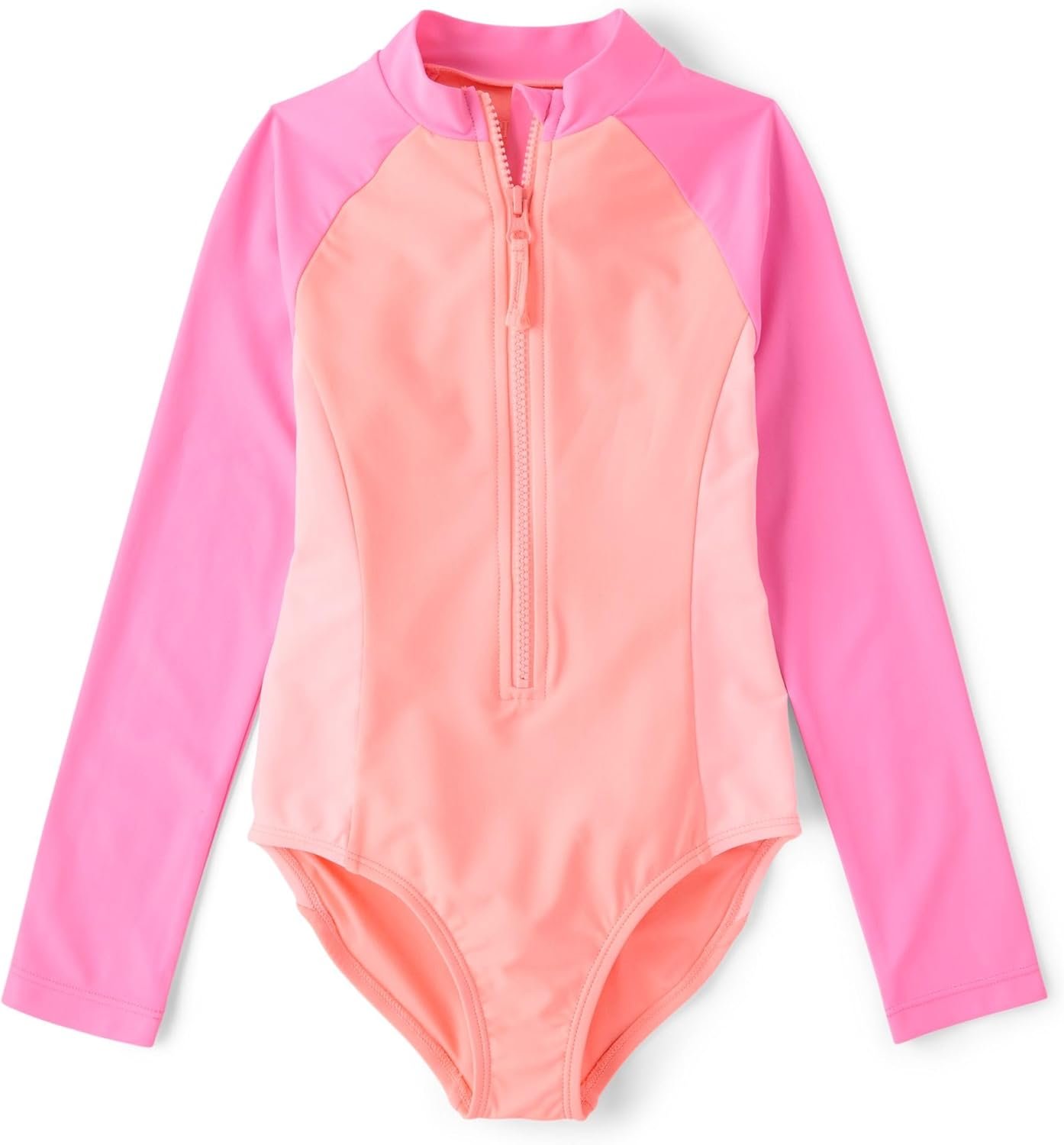 The Children’s Place Girls’ Long Sleeve Half Zip One Piece Rashguard Swimsuit