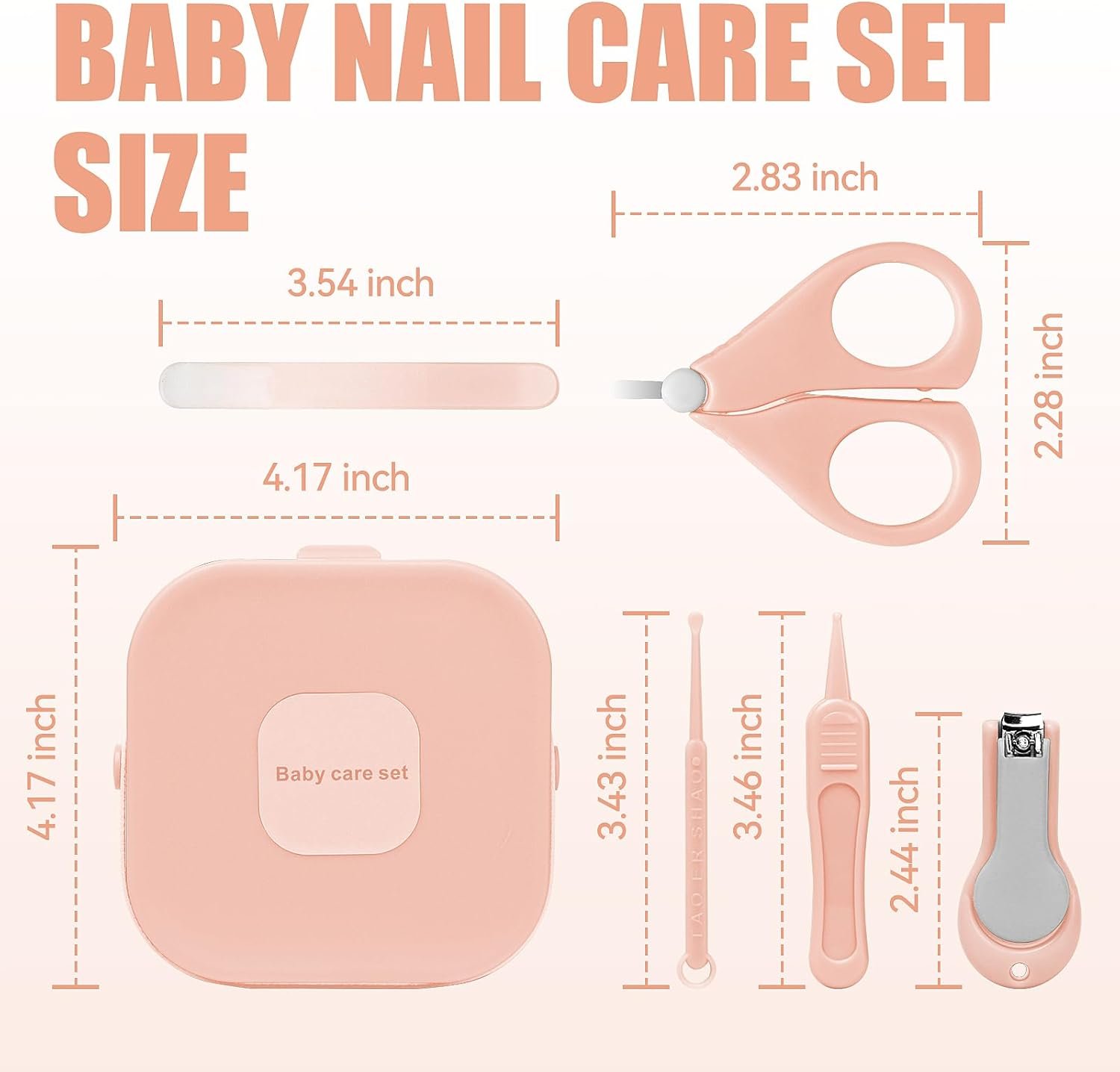 Baby Nail Care Set, 5 in 1 Baby Nail File Clippers Infant Grooming Kit Manicure Set for Newborn, Infant, Toddler, and Kids, Pink