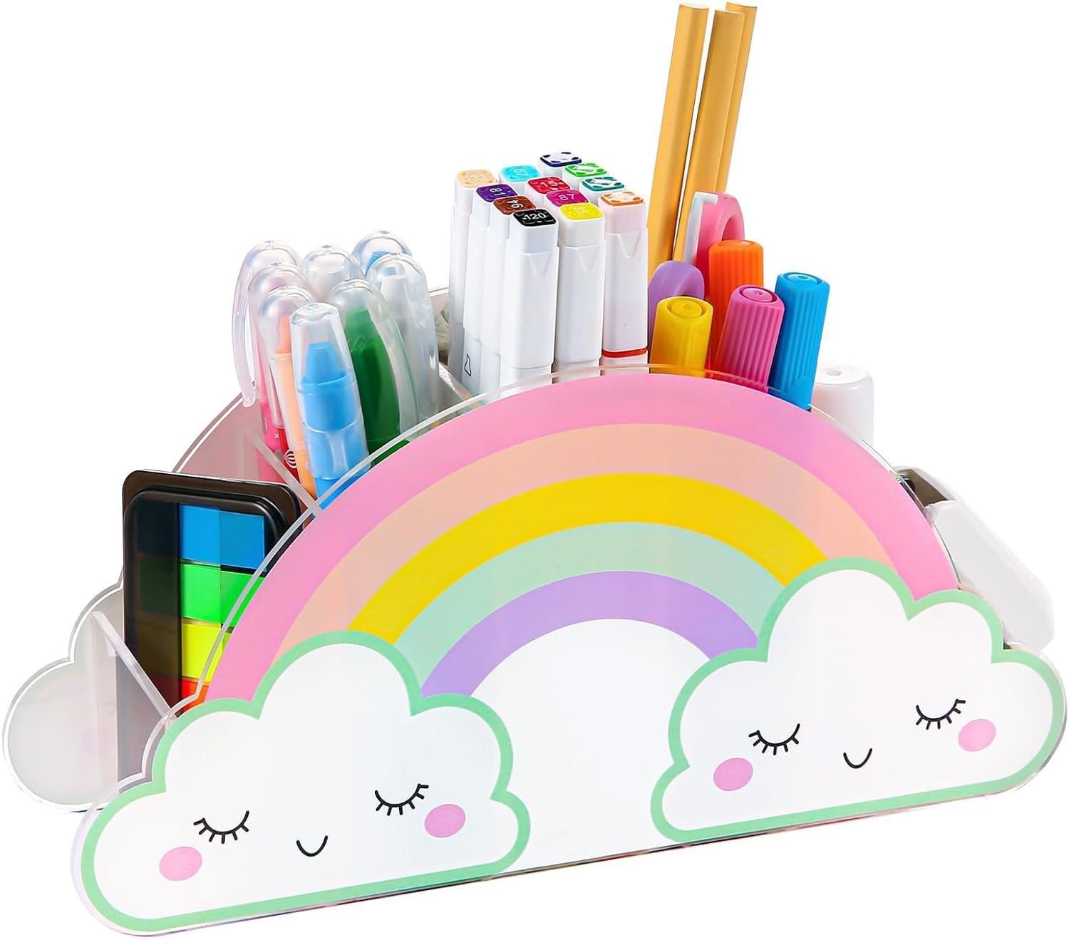 Rainbow Pencil Holder for Desk, Acrylic Pen Holder Rainbow Supply Caddy for Home Classroom Homeschool Office Desktop Storage Art Stationery Supplies Organizer Back to School, Birthday Gifts for Kids