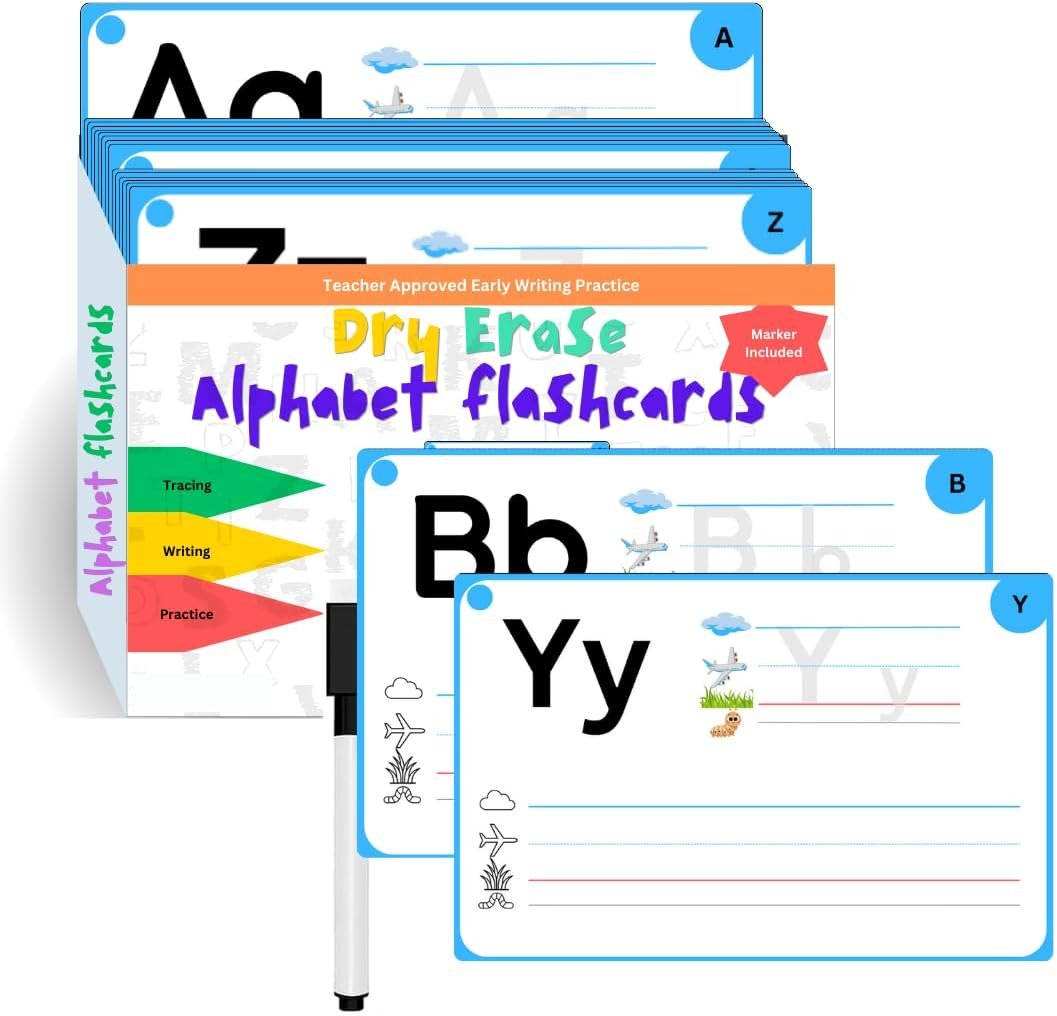 STEPUP Dry Erase Alphabet Flash Cards – Dry Erase Letter Tracing Cards for Kids Ages 3-7 Lower case Letter for Kindergarten Preschool and Toddlers Writing Practice