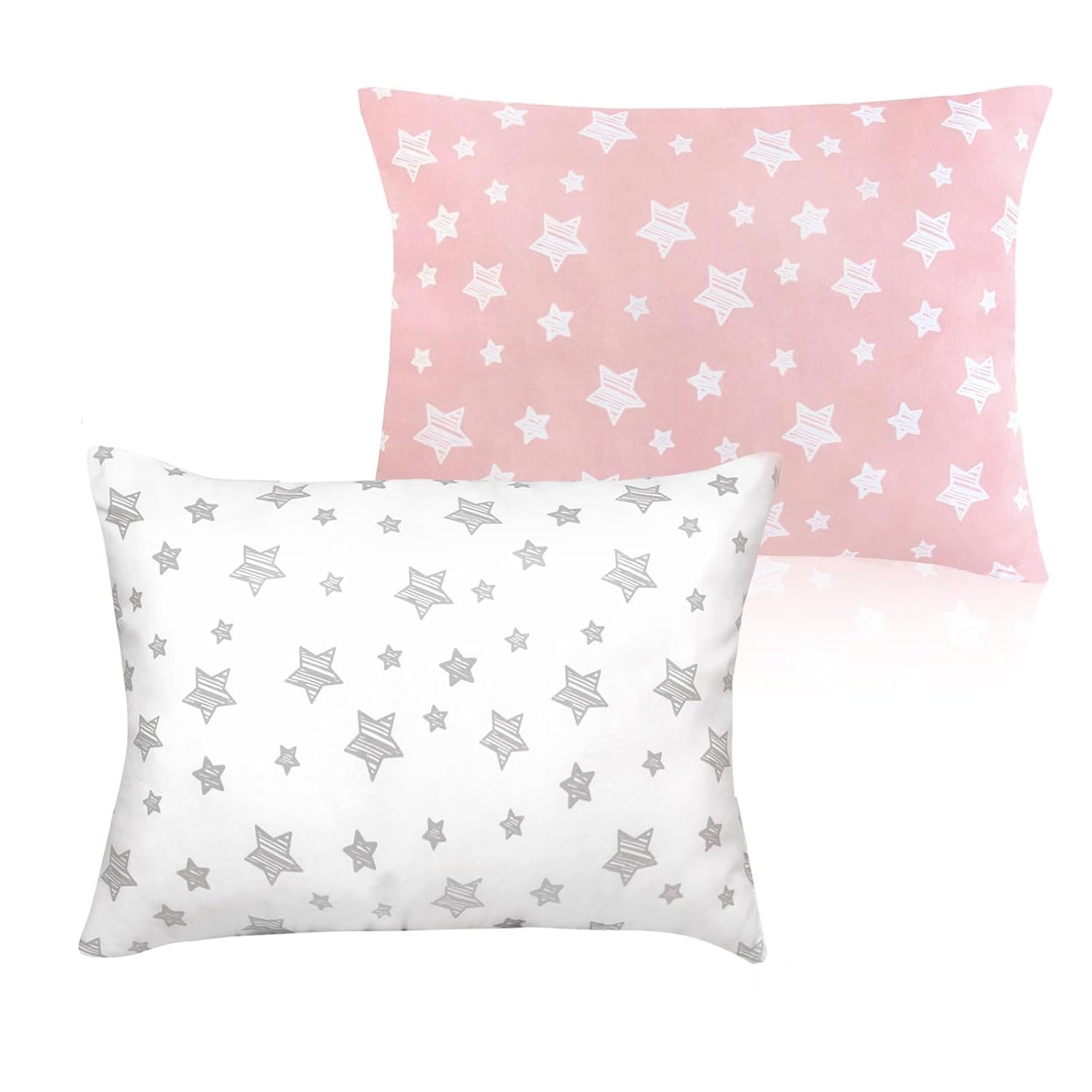 Biloban Toddler Pillow for Sleeping, Kid Pillow 14″ x 19″ for Small Travel Bed, Nap Pillows, Soft & Skin-Friendly Small Pillows for Sleeping, Toddler Use Only, Age 2 to 5, (White & Pink Star)