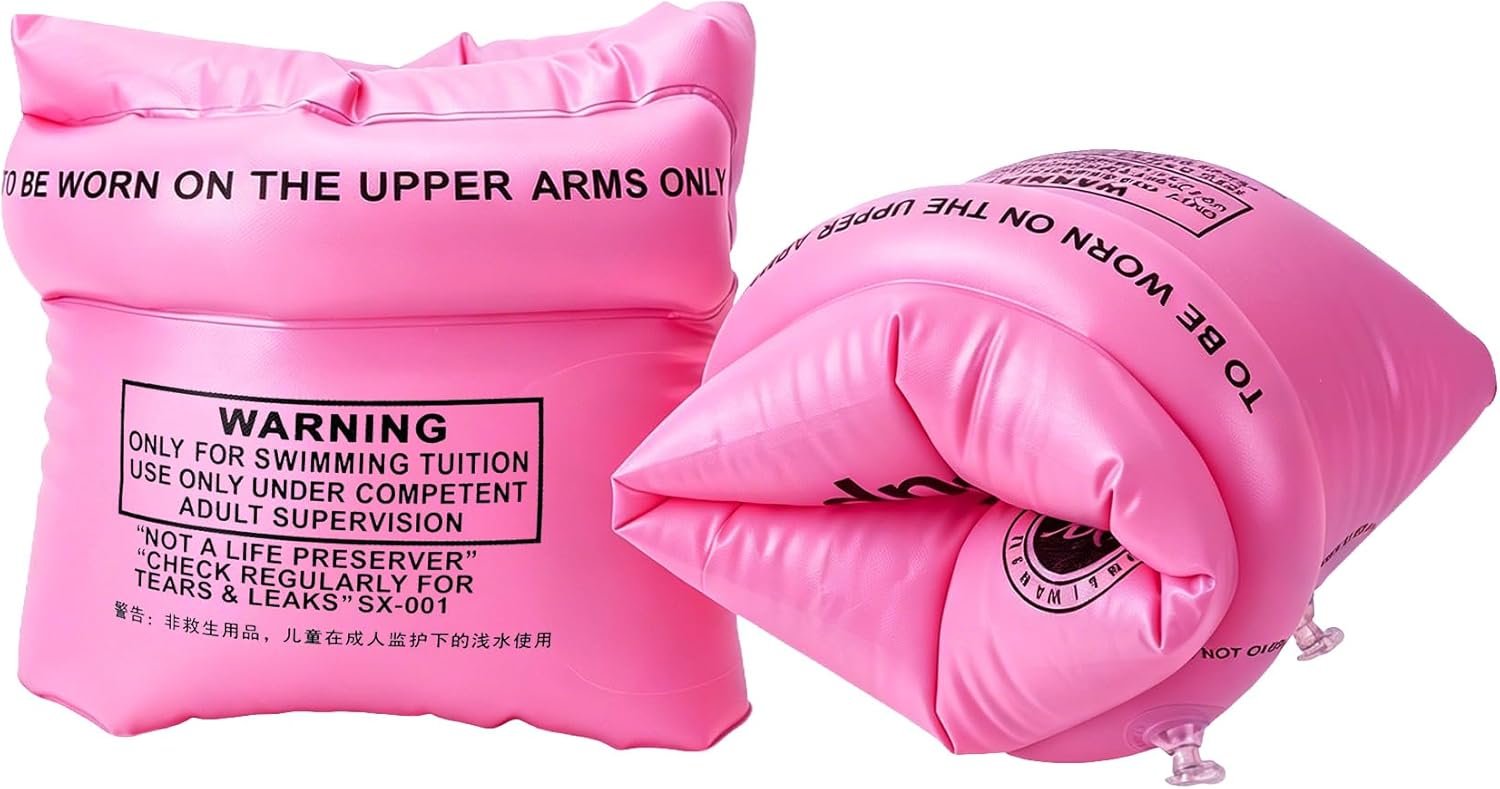 Arm Floaties for Adults Kids – 2 Pack Pool Floats Arm Bands Flotation Tubes, Pink Inflatable Swim Water Ring PVC Arms Floaty Arms Floater Sleeves for Toddlers Kids 3 5 6 12 Years Swimming Pool Beach