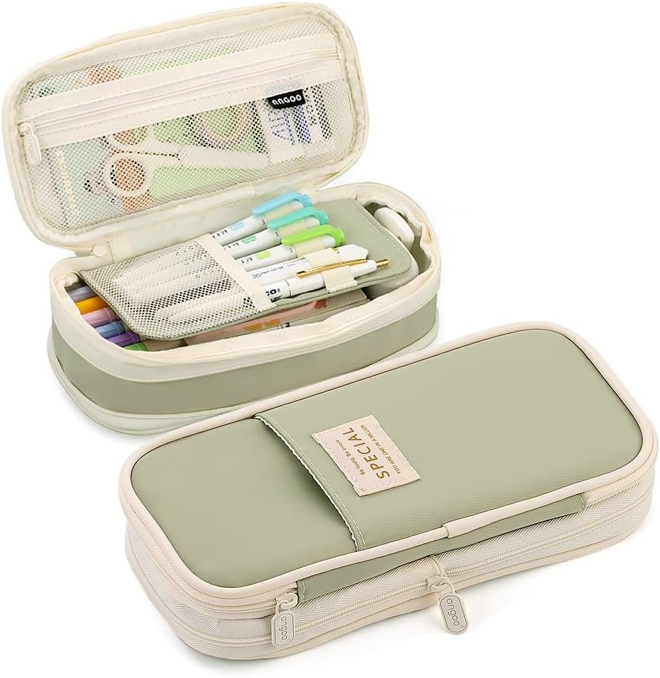 MAMUNU Expandable Pencil case with compartments, Large Capacity Pencil Cases Pencil Bag Pouch Kids Adults, Portable Pencil Case Large School Stationery Organizer, Makeup Cosmetic Bag, Green
