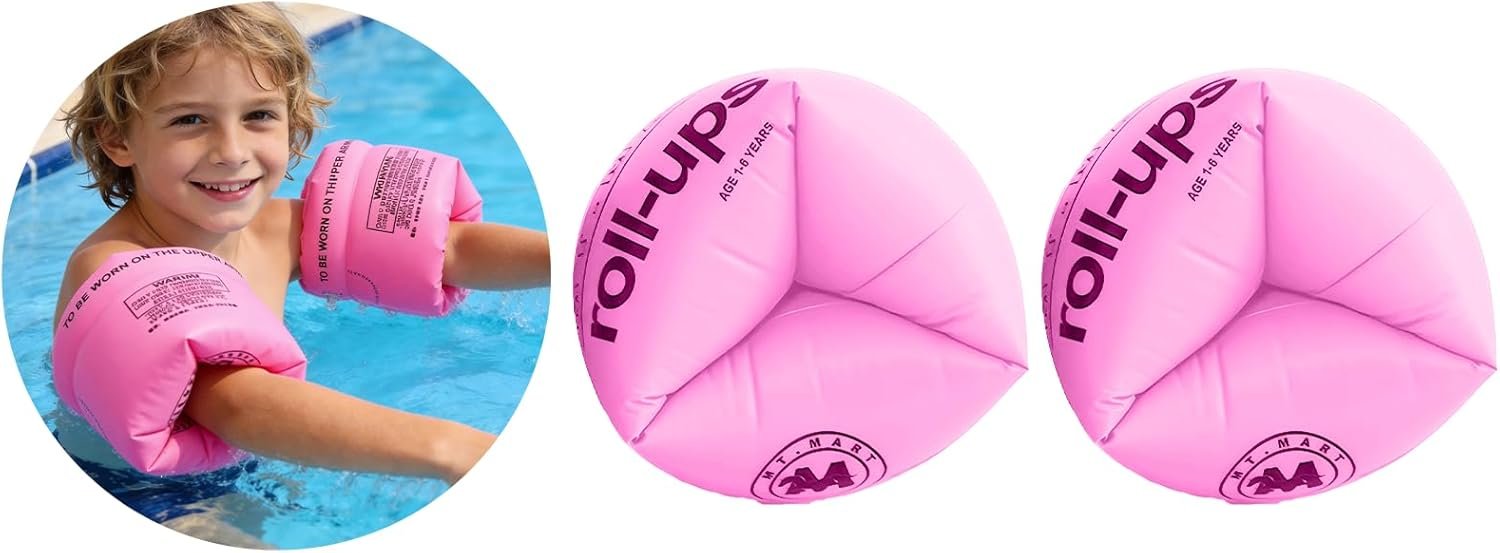 Arm floaties for Kids – Inflatable Swim Arm Bands, Soft Waterproof PVC Floaties for Swimming Learning, Adult Arm Floaties, Comfortable Drum-Type Design for Pool & Beach Use (Pink 2pcs)