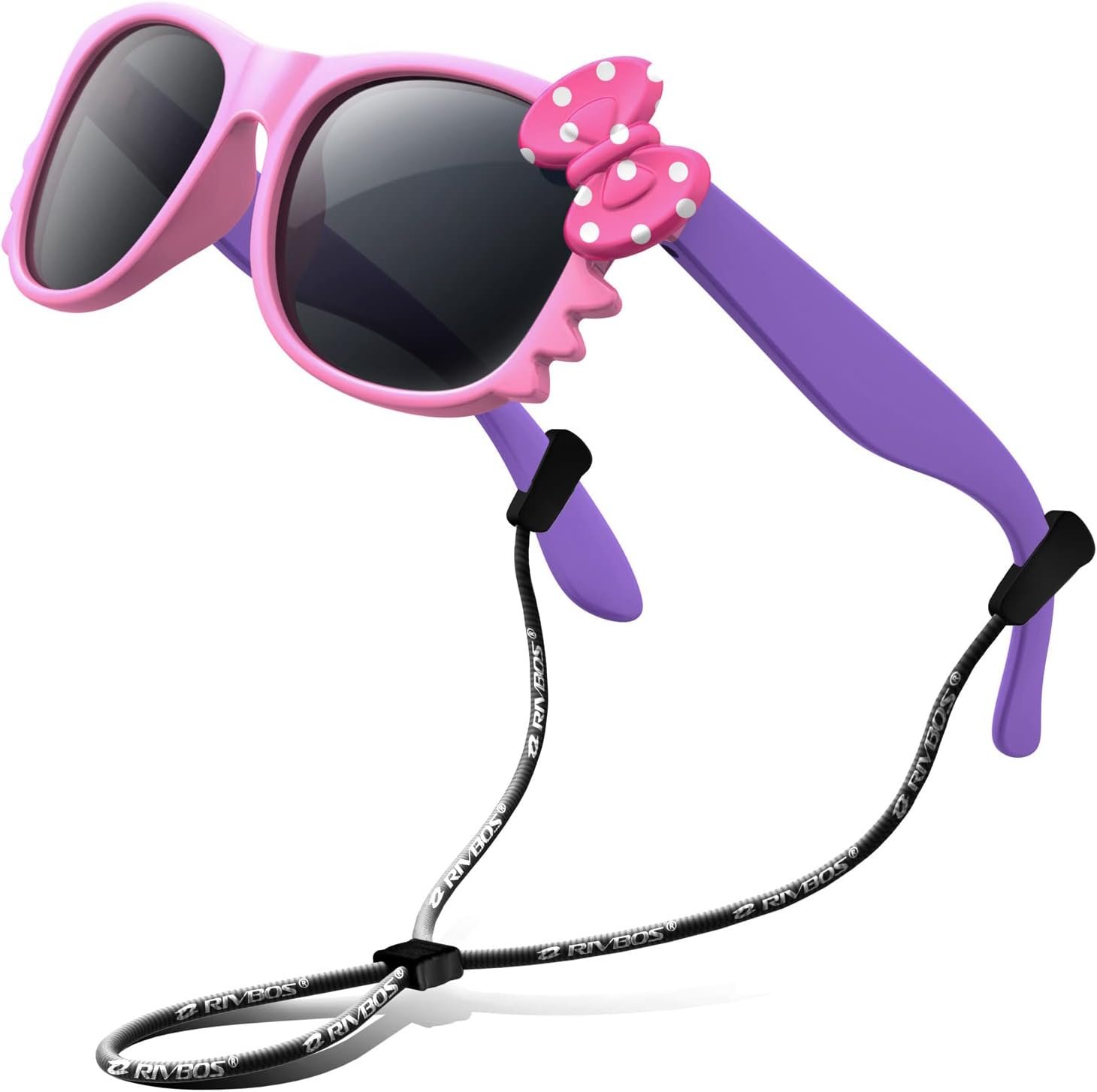 RIVBOS Kids Sunglasses for Girls Boys with Strap Polarized UV Protection Flexible Rubber Shades RBK002