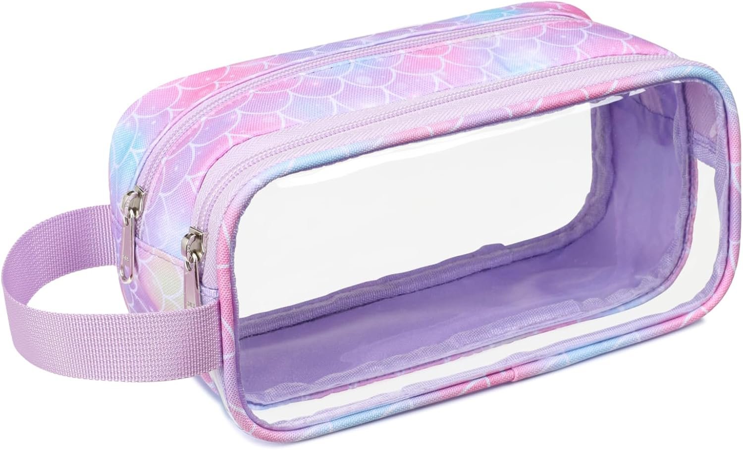Bagseri Clear Pencil Pouch for Kids, Large Capacity Girls Pencil Case with Handle, Water Resistant Transparent Zipper Bag for School Supplies, Markers and Calculator, Purple Mermaid