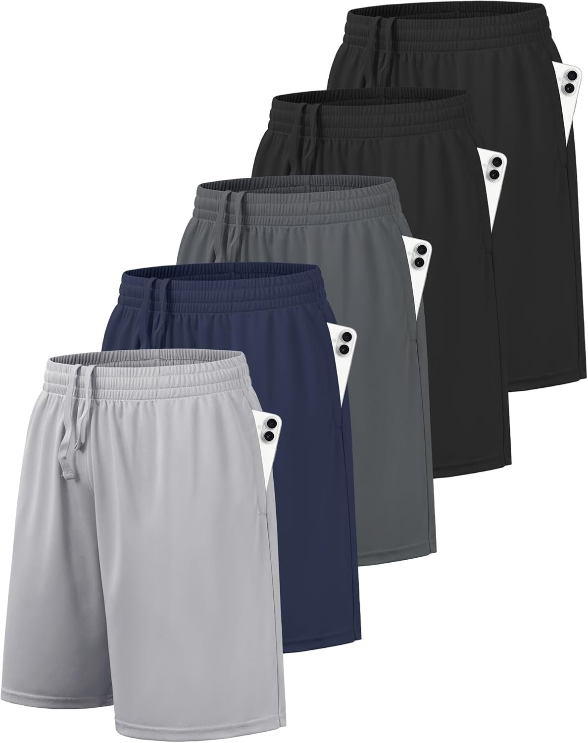 BALENNZ 5 Pack Boys Athletic Shorts Kids Youth Quick Dry Active Performance Basketball Shorts with Pockets Elastic Waistband