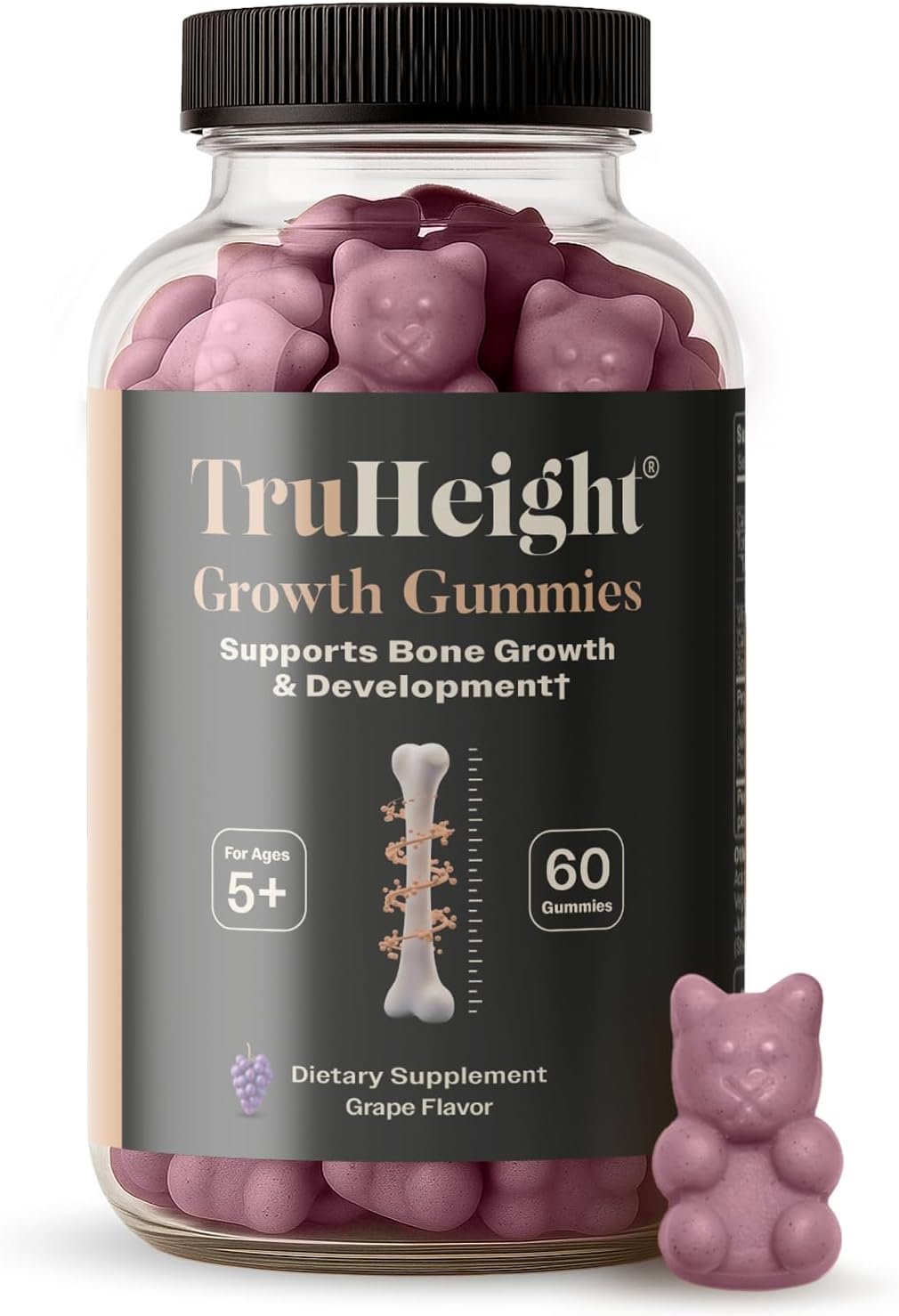 TruHeight Growth Gummies (Grape) Tall Nutrition for Natural Growth Supplement for Kids & Teens – Vitamin D, K, Calcium & Ashwagandha, Bone Strength Vitamins D3 K2, Picky Eater, Taller Ages 5+