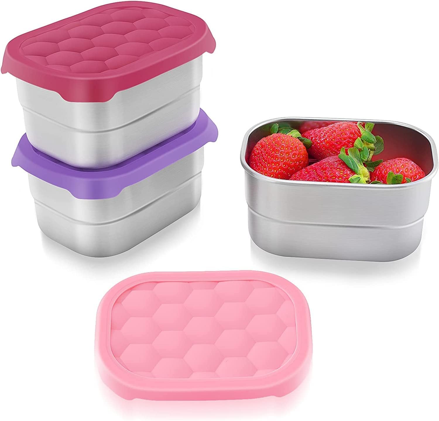 Tanjiae Small (1 CUP) Stainless Steel Snack Containers for Kids | Easy Open Leak Proof Food Containers with Silicone Lids – Perfect Metal Toddler Lunch Box for Daycare and School (8oz)