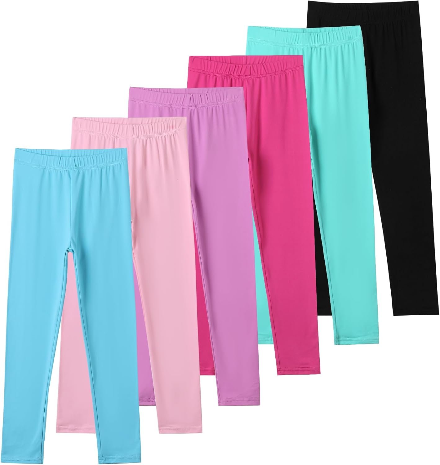 Chicduo 6 Pack Girls Leggings Yoga Leggings for Girls Soft Stretchy Pants Kids Basic Solid School Pants