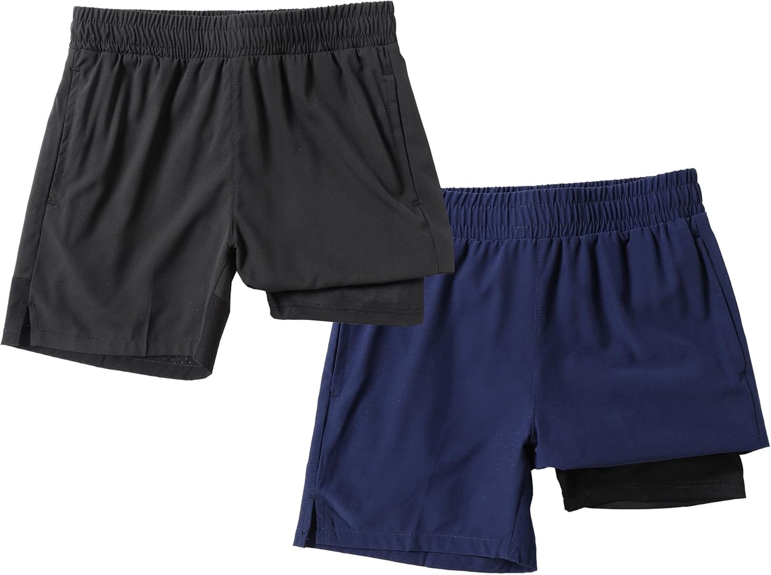 IRELIA 2 Pack Boys Box Brief Liner Compression Zipper Pocket Shorts Kids Quick Dry Active Sports Shorts with Reflective Strip