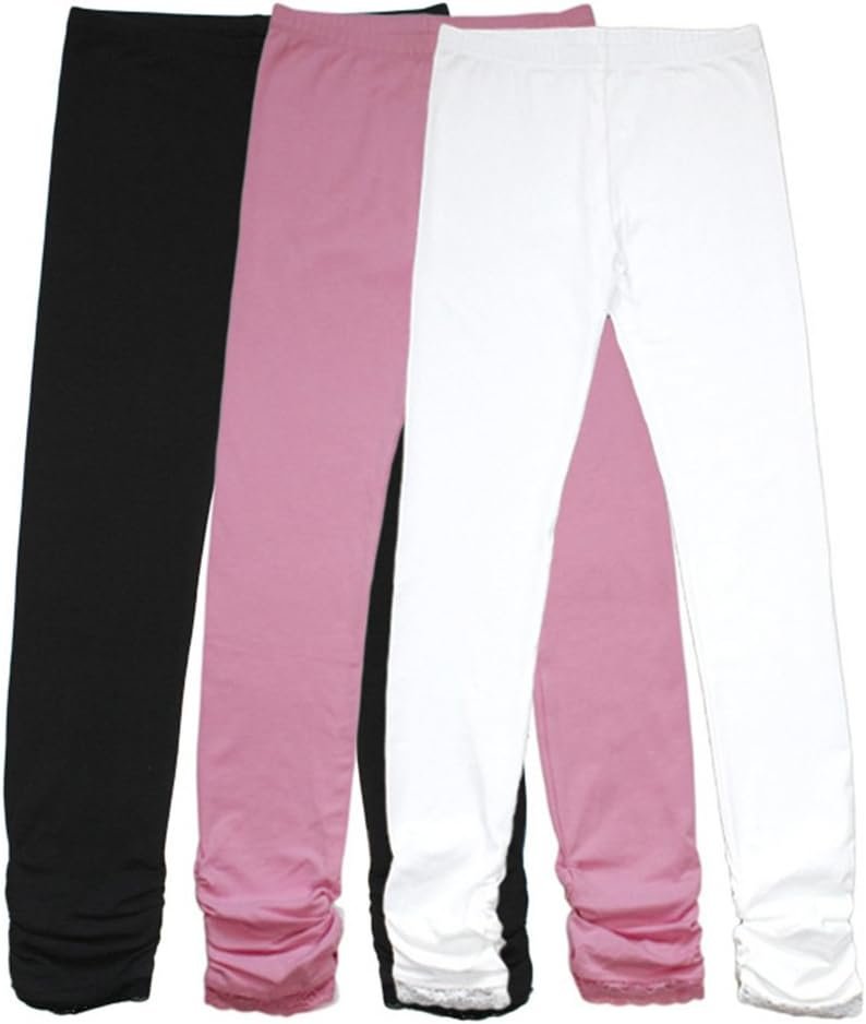 Bienzoe Stretch Girls Legging for School: Kid Toddler Yoga Dance Cotton Tights 3pcs Set
